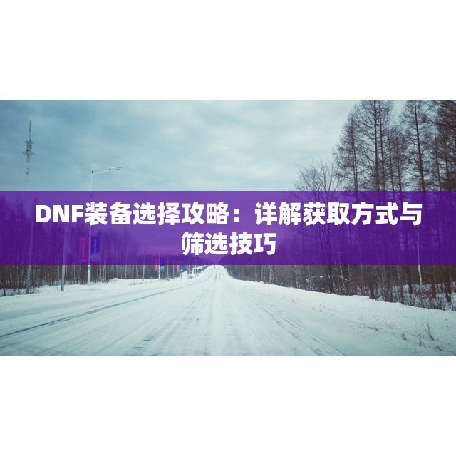 DNF装备选择攻略：详解获取方式与筛选技巧